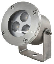 Подводный светодиодный  прожектор c ШИМ управлением LED3D,  3-диодный, 12VDC, угол свечения 25град., нерж. cталь,   1 кабельный ввод с герметичной кабельной муфтой IP68, регулируемый усиленный кронштейн в комплекте, IP68